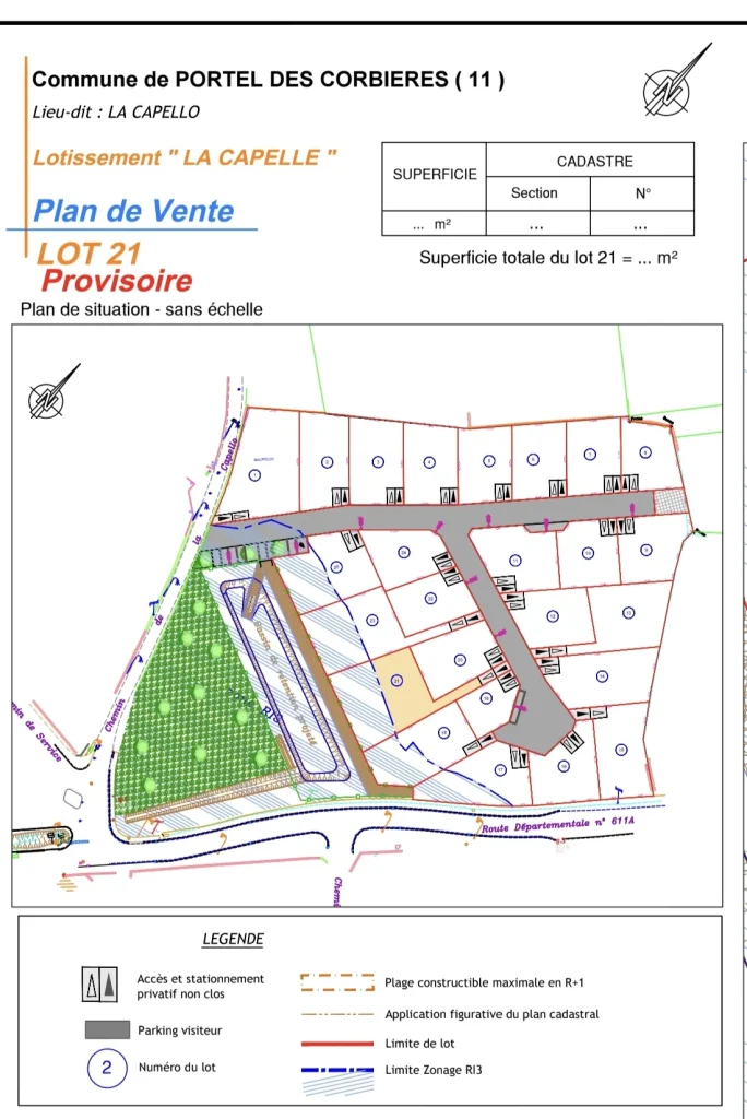 À VENDRE 🌳 Terrain 677m2 viabilisé – Nouveau Lotissement “La Capelle” Portel des Corbières